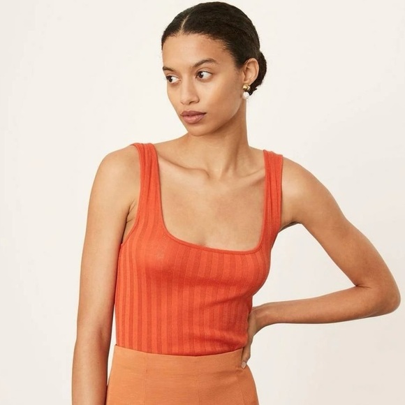 Vince Wide Rib Square Neck Tank in Burnt Orange - Picture 1 of 7